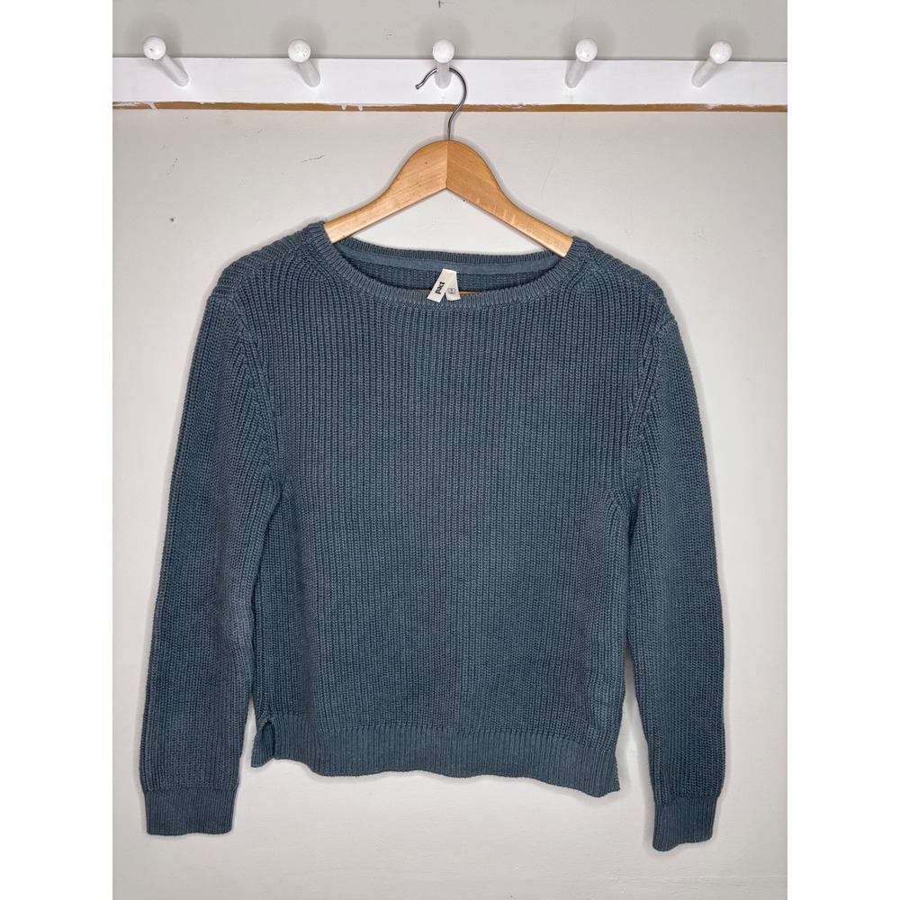 Pact Organic Cotton Fisherman Sweater Slate Blue Rib Knit Womens Small
